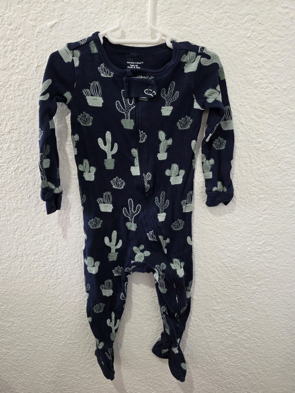 Navy Cactus Print Footed One-Piece Pajamas